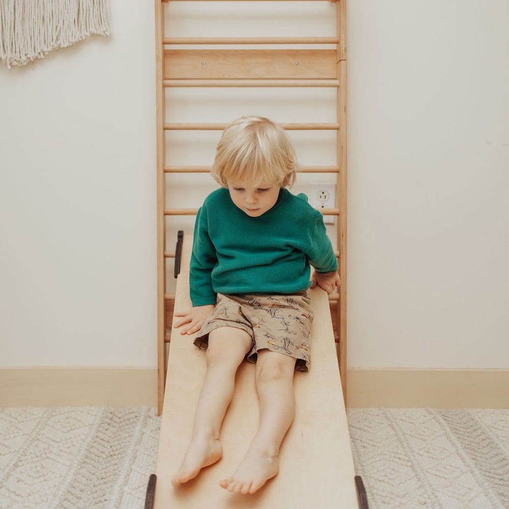 Climbing wall with slide,  toddler game room, Montessori furniture, educational toys, indoor playground, swedish ladder, Kids climber gym