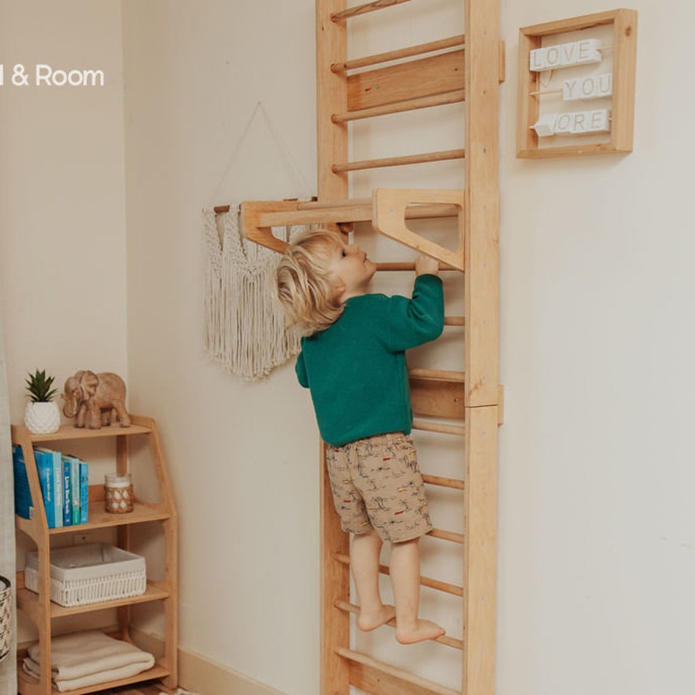 Climbing wall with slide,  toddler game room, Montessori furniture, educational toys, indoor playground, swedish ladder, Kids climber gym