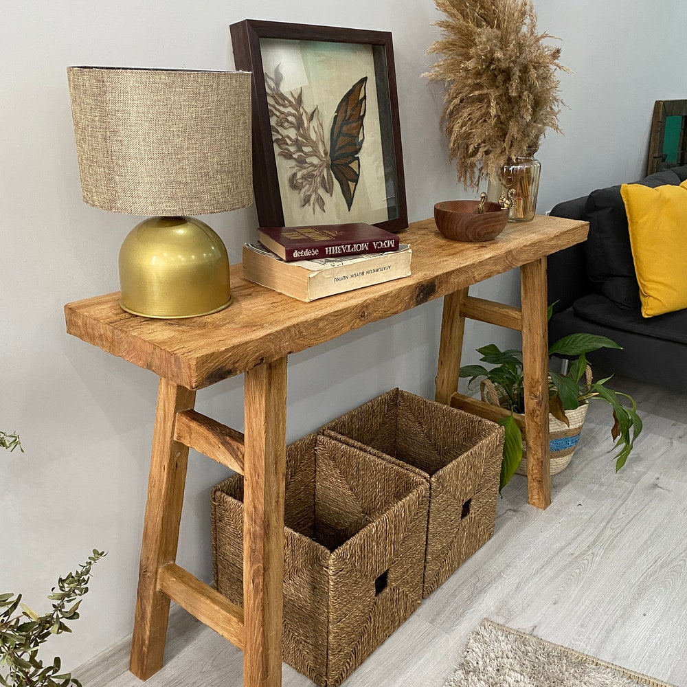 Console Table, Unique Rustic/Reclaimed Wood, Custom Farmhouse Hallway Sofa Entrway Wooden Solid Foyer Dresser Entry Table Gift for Women/Her