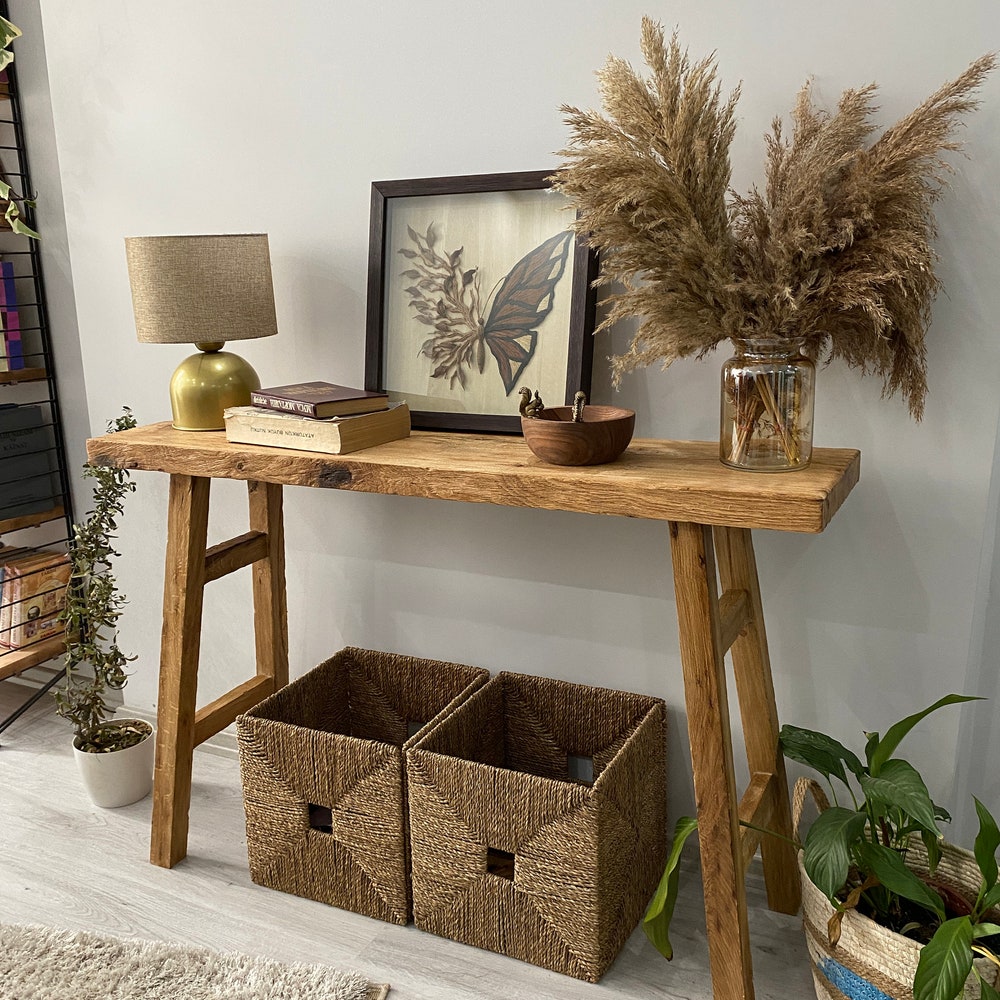 Console Table, Unique Rustic/Reclaimed Wood, Custom Farmhouse Hallway Sofa Entrway Wooden Solid Foyer Dresser Entry Table Gift for Women/Her