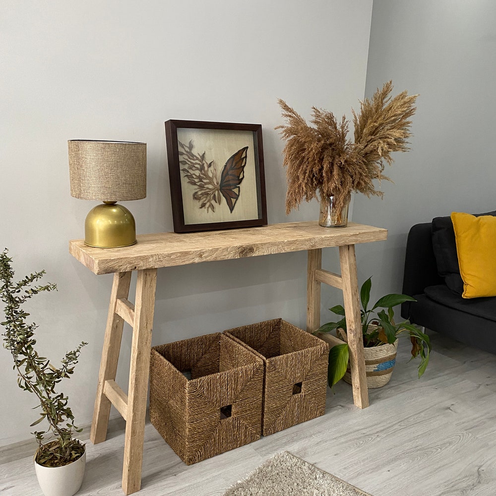 Console/sofa/Entrway table Rustic custom reclaimed Wood/Wooden/Solid/Live edge/slab luxury end/side/foyer/entry/kitchen/coffee/sehpa/ table