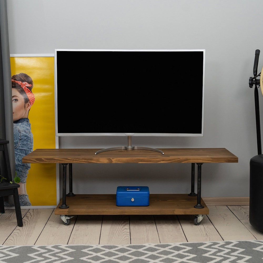 wheel tv stand,Wood and Metal Tv Unit -Mass / Industrial Tv Stand / Loft Tv Console  | media console |  rustic TV stand |