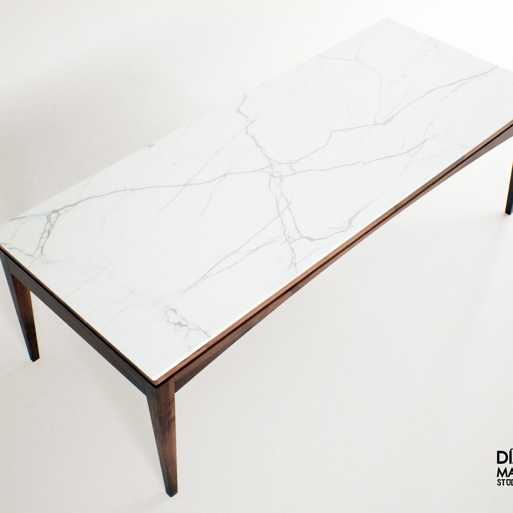 Art deco marble dinning table, farm house table, marble table, dinning room table, wood dinning table with marble top, mid century furniture