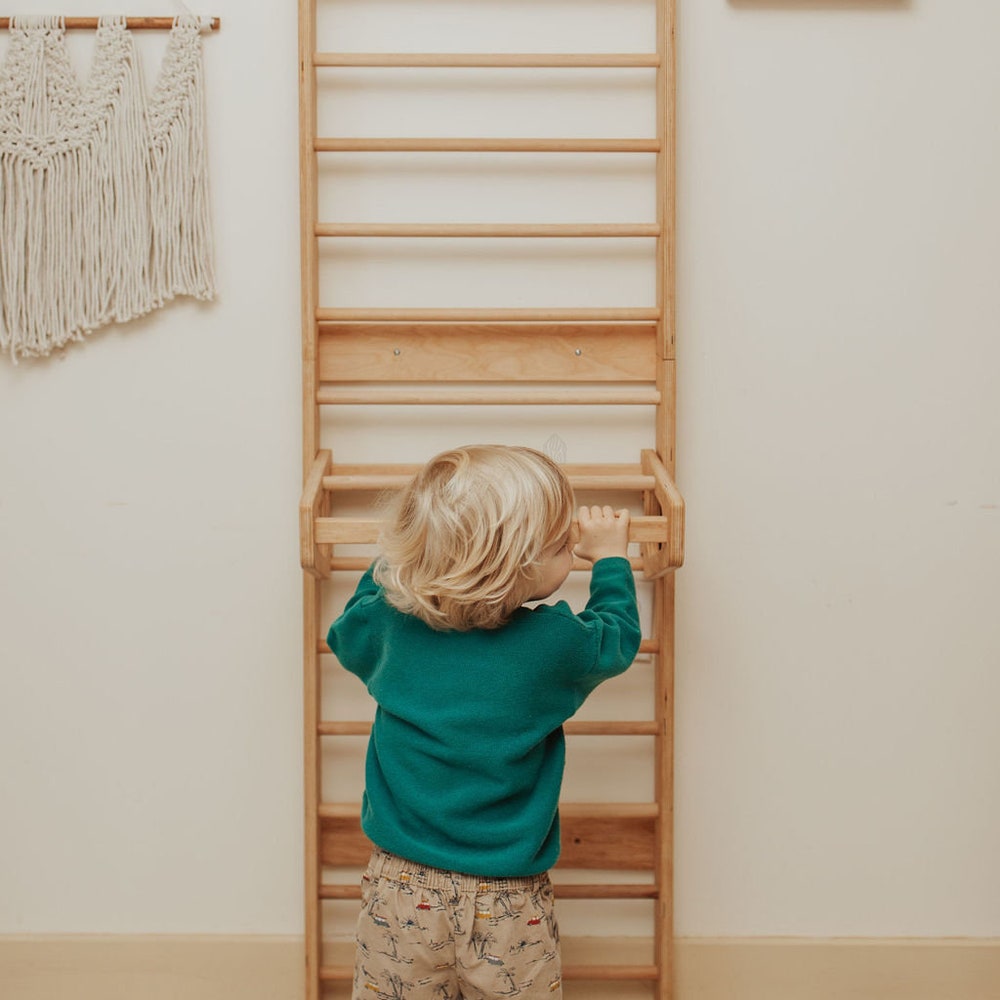 Climbing wall with slide,  toddler game room, Montessori furniture, educational toys, indoor playground, swedish ladder, Kids climber gym