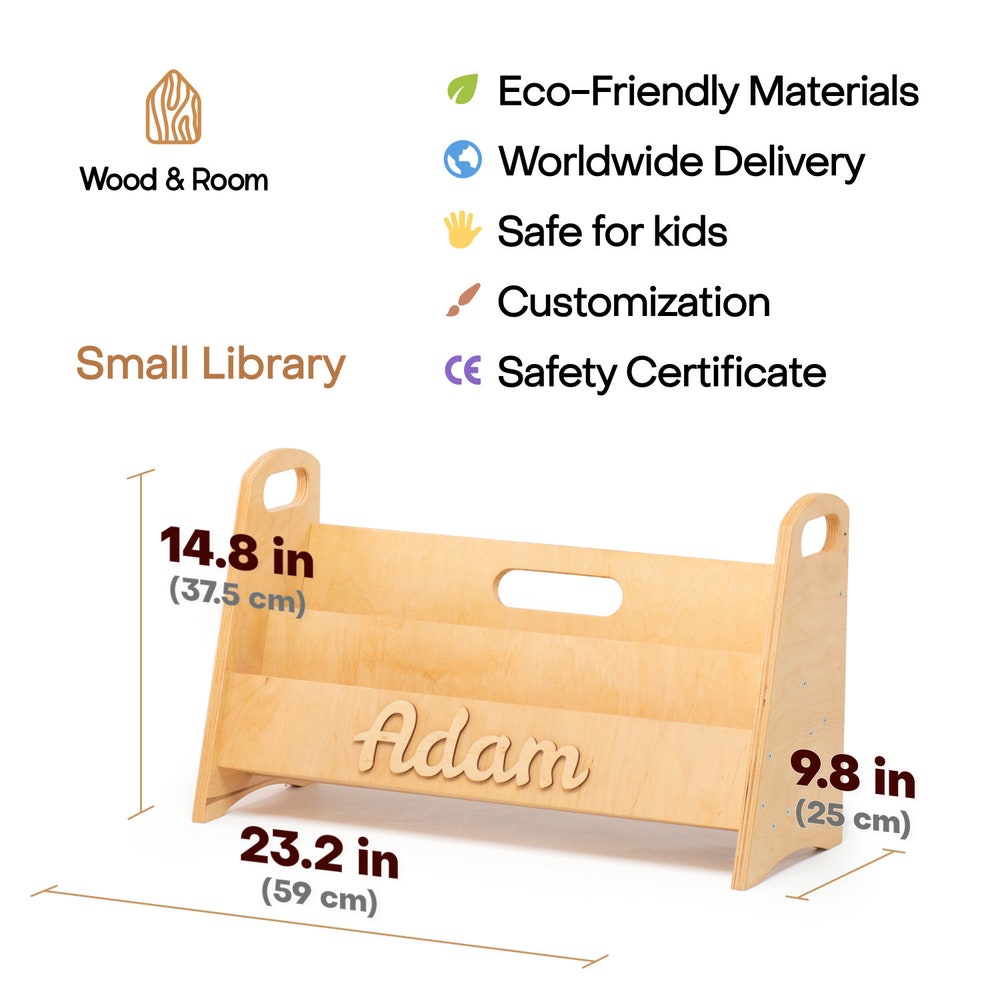 Wooden Montessori Bookshelf for Kids, Playroom Storage Bookcase, Nursery Furniture for Toddlers
