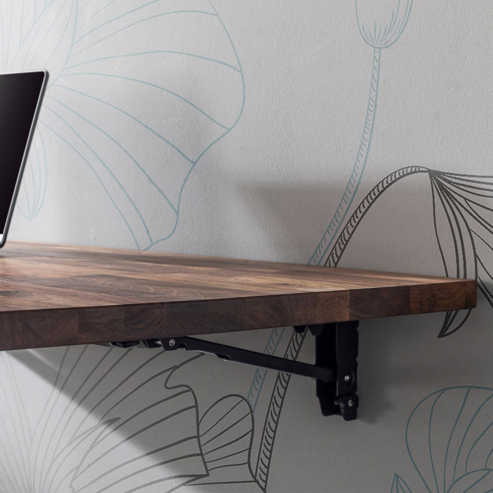 Walnut Space Saver Folding Floating Desk, Wooden Folding Table, Wall Mount Study Desk, Fold Down Dining Table, Murphy Desk, Home Office Desk