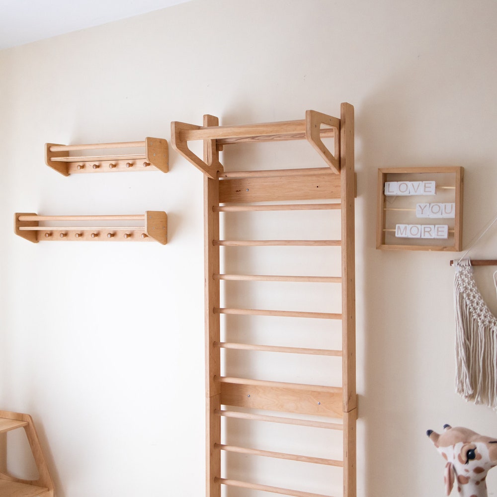 Climbing wall with Slide - 1st birthday boy gift, Swedish ladder, Indoor playground, Game room wall decor, Climbing ladder, Toddler toys