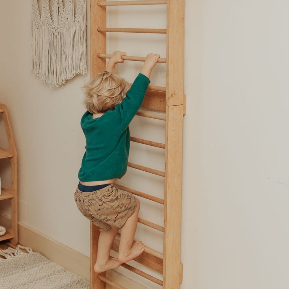 Climbing wall with Slide - 1st birthday boy gift, Swedish ladder, Indoor playground, Game room wall decor, Climbing ladder, Toddler toys