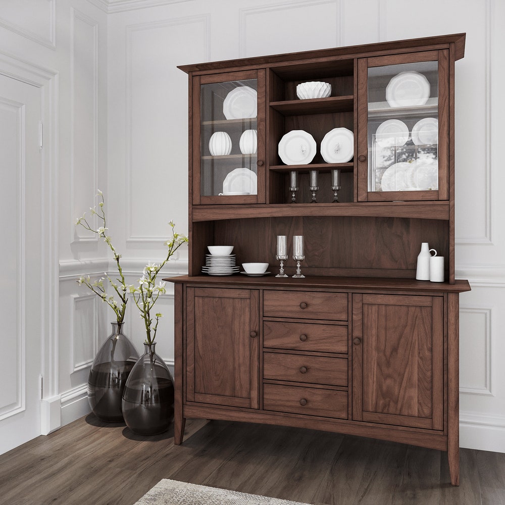 Wooden Handmade Classic Shaker Buffet and Hutch, Handcrafted Buffet and Hutch, Custom Made with Cherry, White Oak, Maple, or Walnut