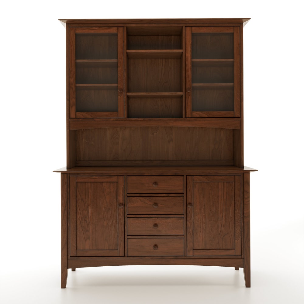 Wooden Handmade Classic Shaker Buffet and Hutch, Handcrafted Buffet and Hutch, Custom Made with Cherry, White Oak, Maple, or Walnut