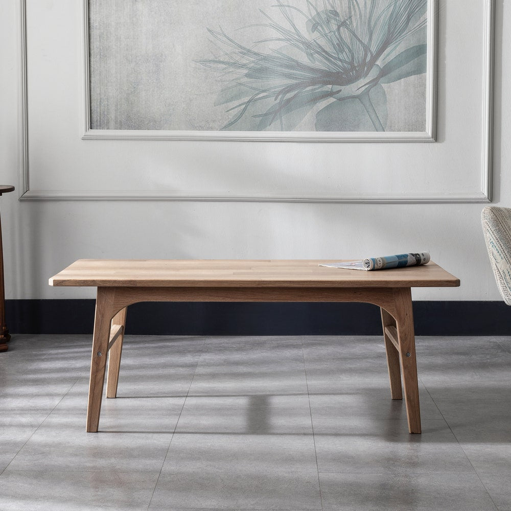 30x20" White Oak Coffee Table with Storage Shelf, Two Layer Lounge Table, Wooden Center Table with Shelf, 2 Tier Rectangular Table