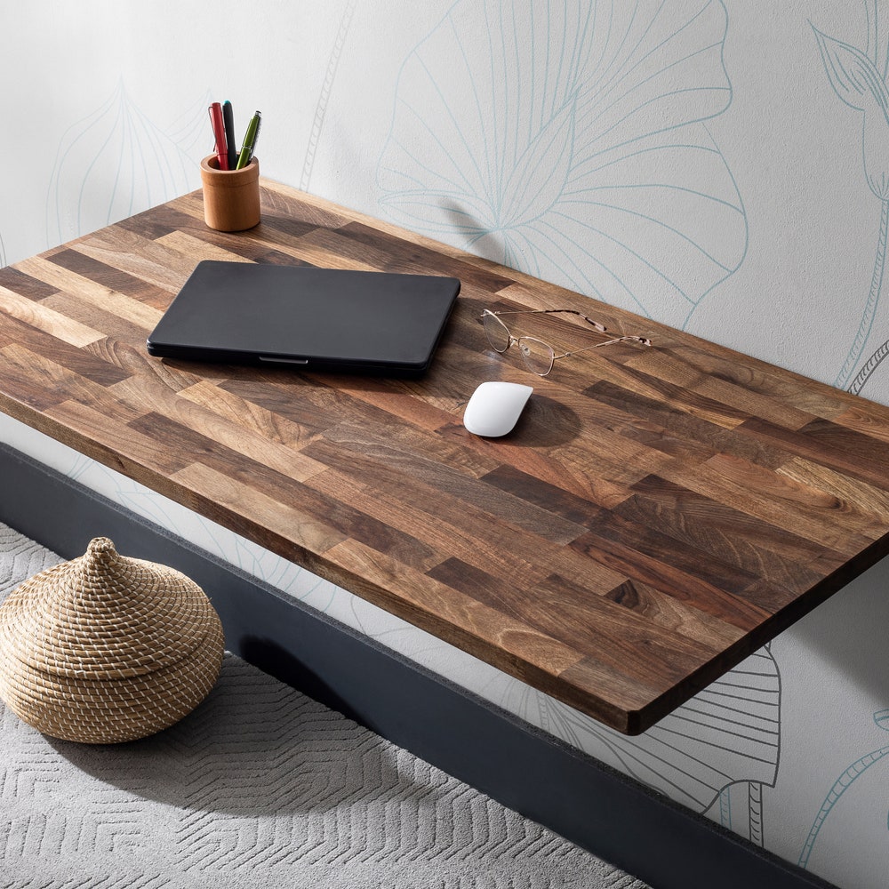 Walnut Space Saver Folding Floating Desk, Wooden Folding Table, Wall Mount Study Desk, Fold Down Dining Table, Murphy Desk, Home Office Desk