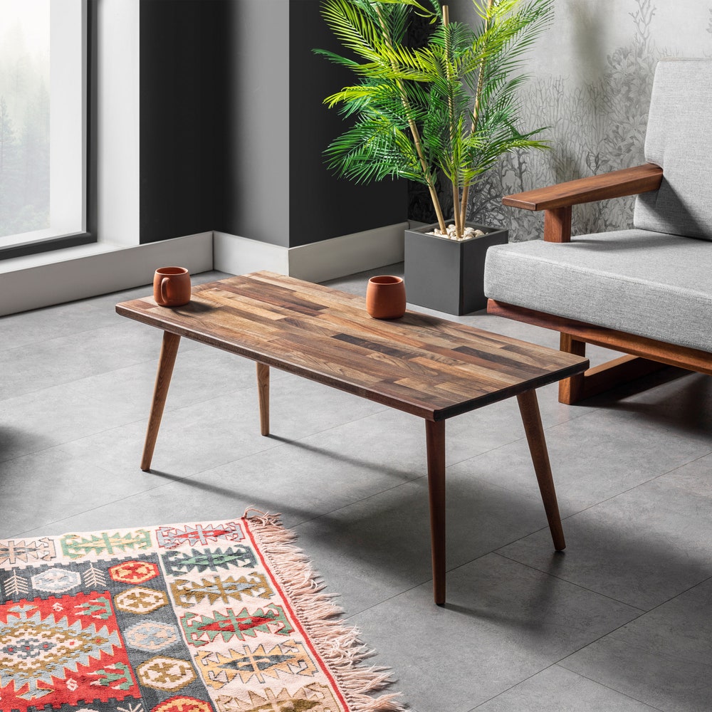 Walnut Coffee Table, Classic Wooden Coffee Table, Mid Century Modern Style Rectangle Coffee Table, Solid Walnut Wood, Living Room Furniture