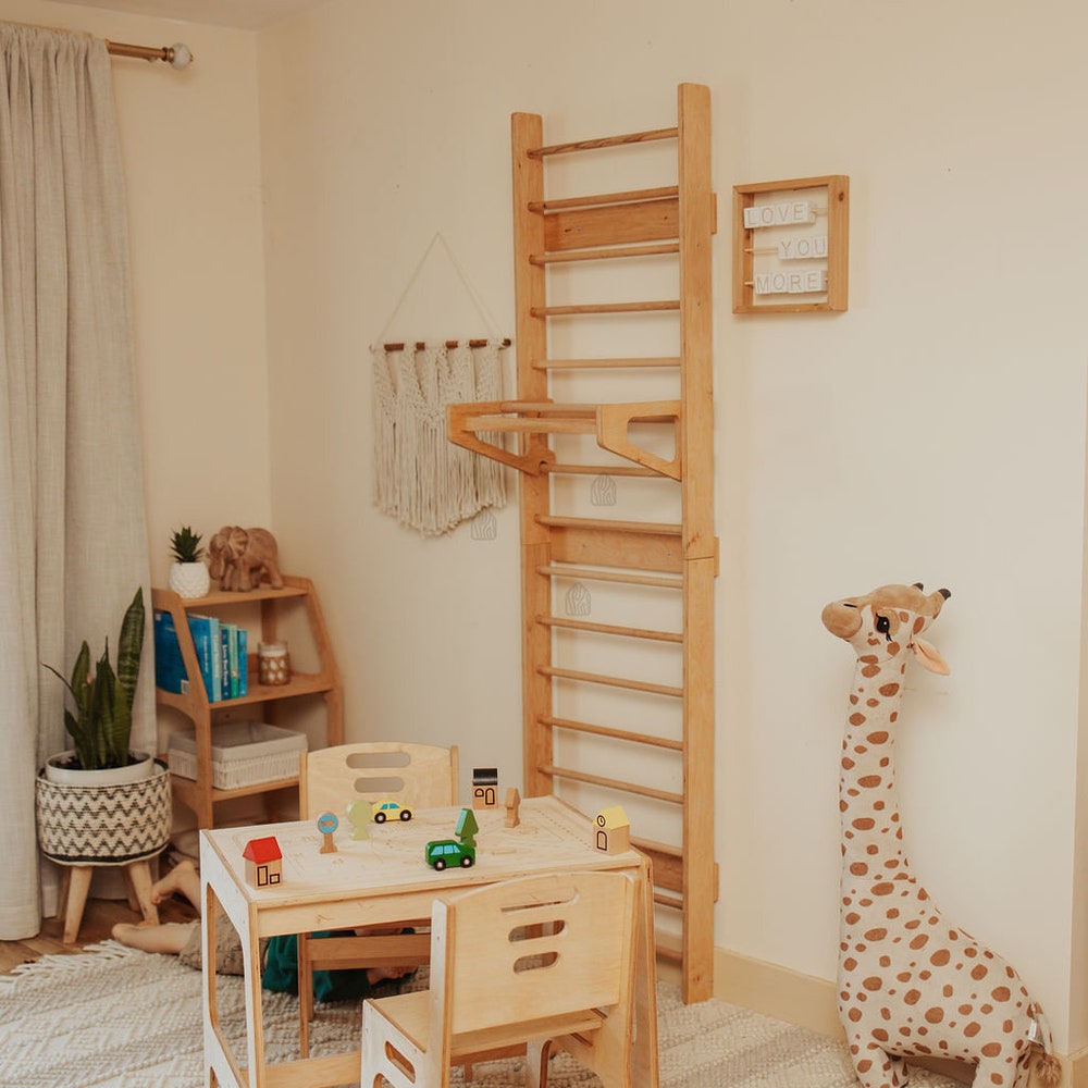 Climbing wall with Slide - 1st birthday boy gift, Swedish ladder, Indoor playground, Game room wall decor, Climbing ladder, Toddler toys