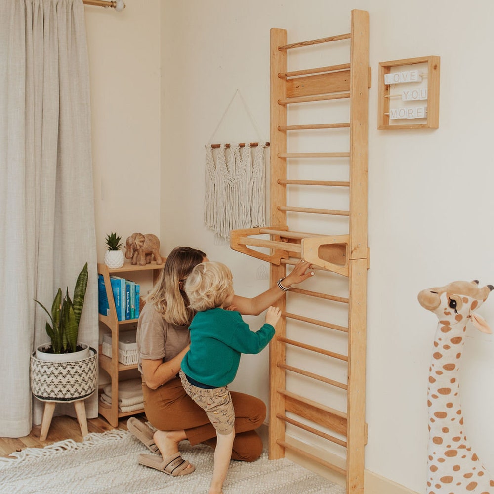Climbing wall with Slide - 1st birthday boy gift, Swedish ladder, Indoor playground, Game room wall decor, Climbing ladder, Toddler toys