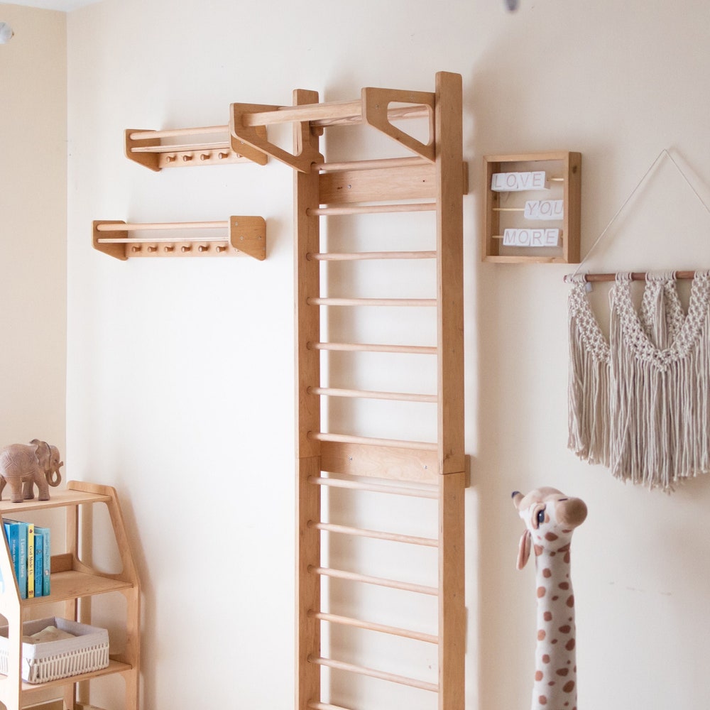 Climbing wall with Slide - 1st birthday boy gift, Swedish ladder, Indoor playground, Game room wall decor, Climbing ladder, Toddler toys