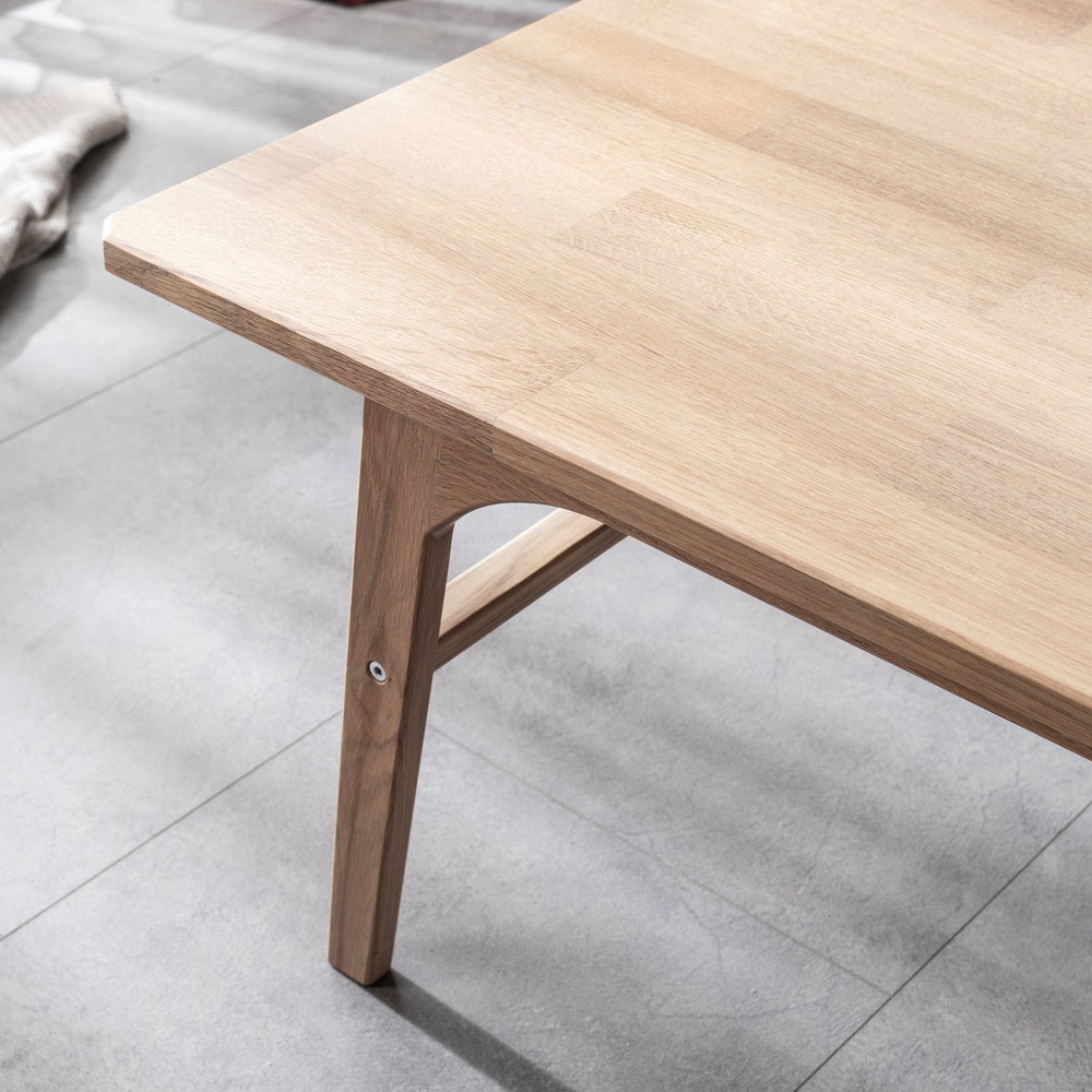 30x20" White Oak Coffee Table with Storage Shelf, Two Layer Lounge Table, Wooden Center Table with Shelf, 2 Tier Rectangular Table