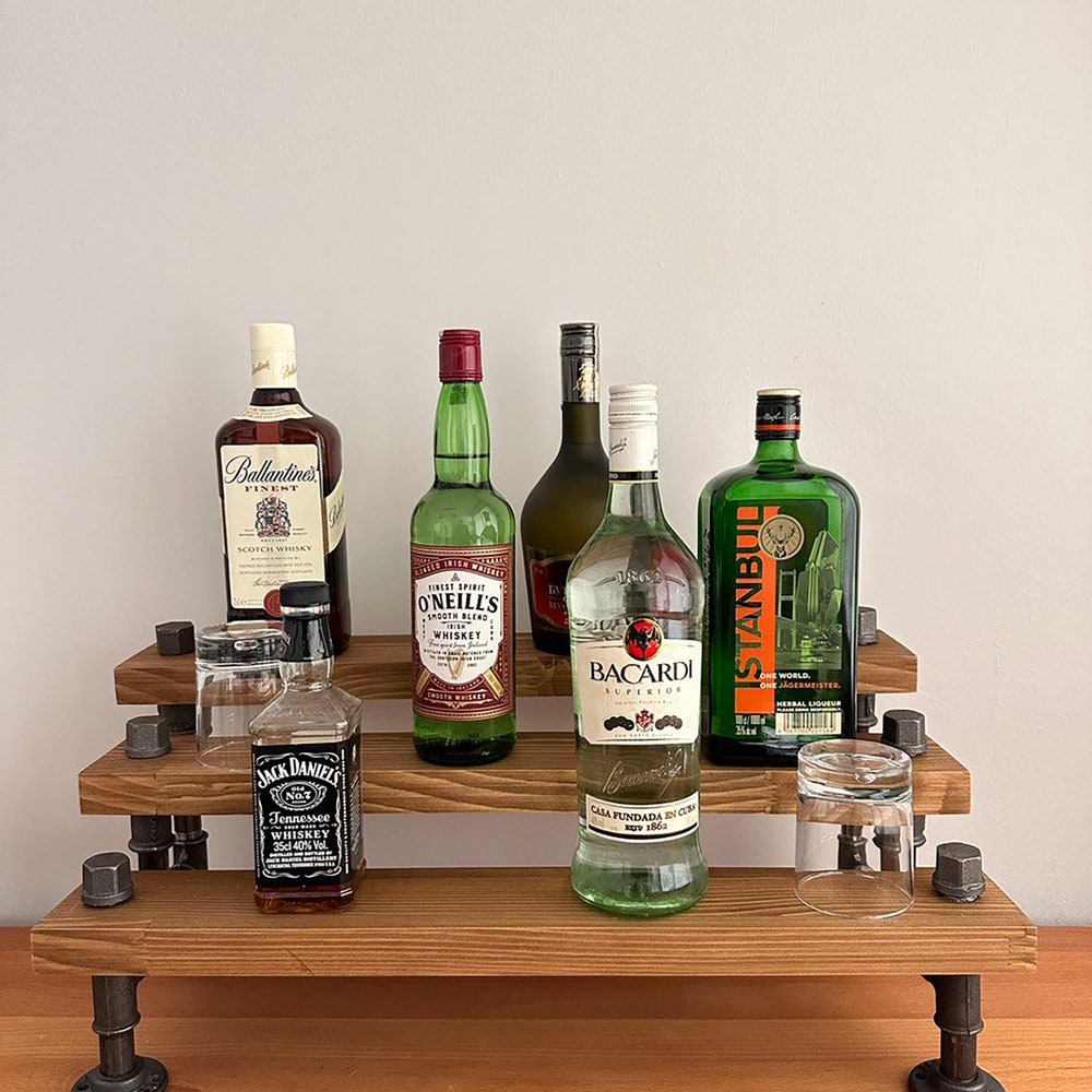Bar Display, Bar Organizer, Kitchen Shelves, Whiskey Bottle Display, Wine Racks,Pipe Tier Drink Racks
