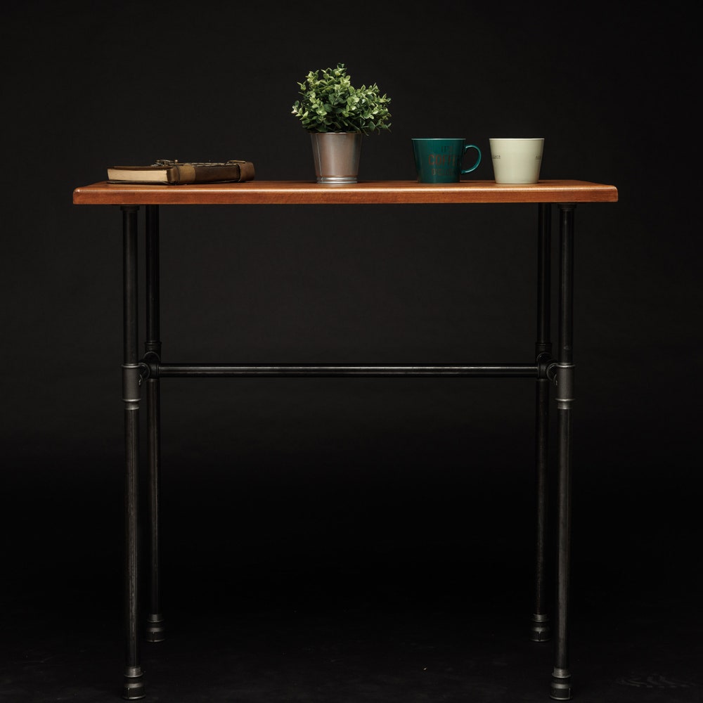 Rustic Industrial Entryway Console Table With Solid Wood Top And Metal Pipe Legs