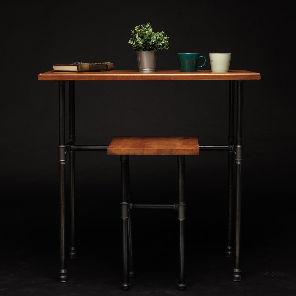 Rustic Industrial Entryway Console Table With Solid Wood Top And Metal Pipe Legs