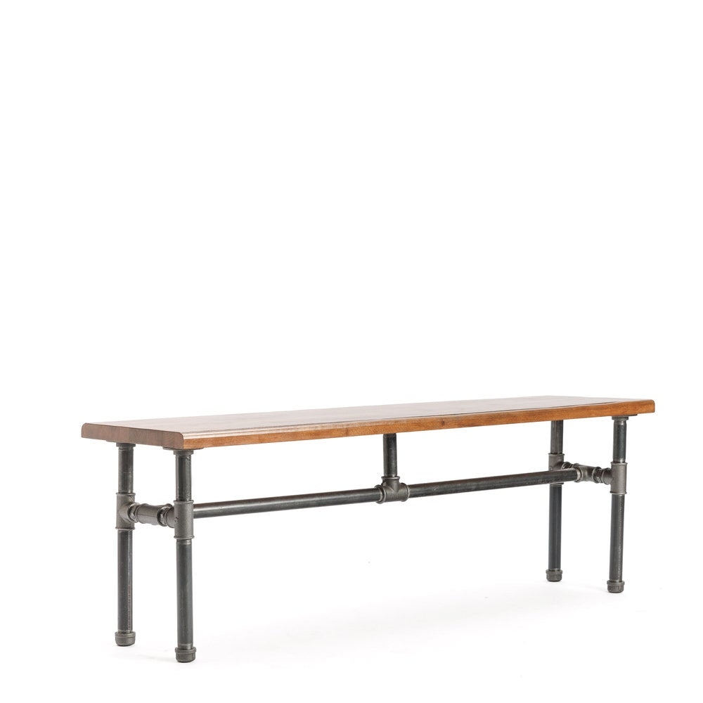 Industrial Reclaimed Wood Bench With Metal Pipe Frame