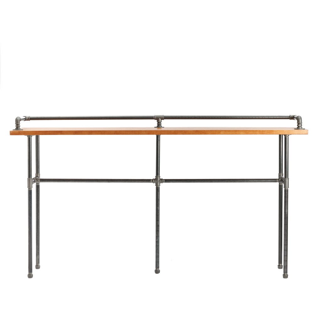 Handmade Industrial Bar Table With Solid Wood Top And Pipe Frame For Kitchen Or Hallway