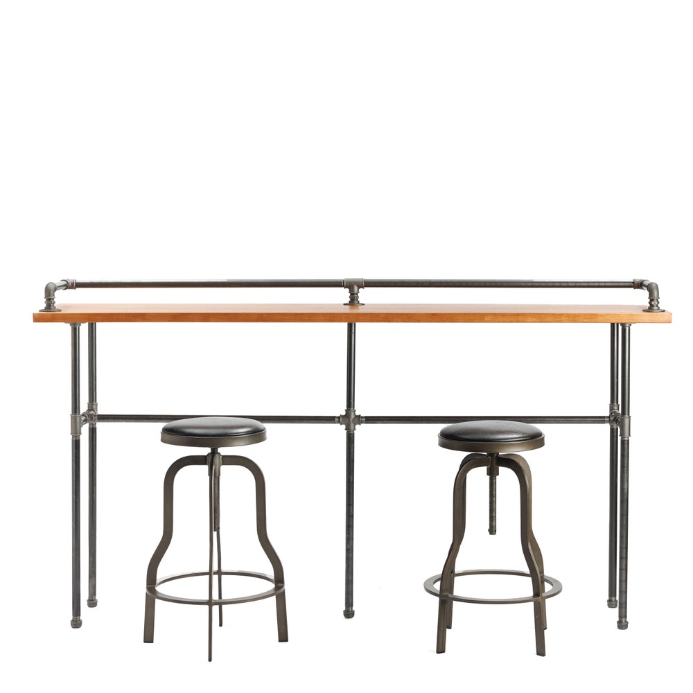 Handmade Industrial Bar Table With Solid Wood Top And Pipe Frame For Kitchen Or Hallway