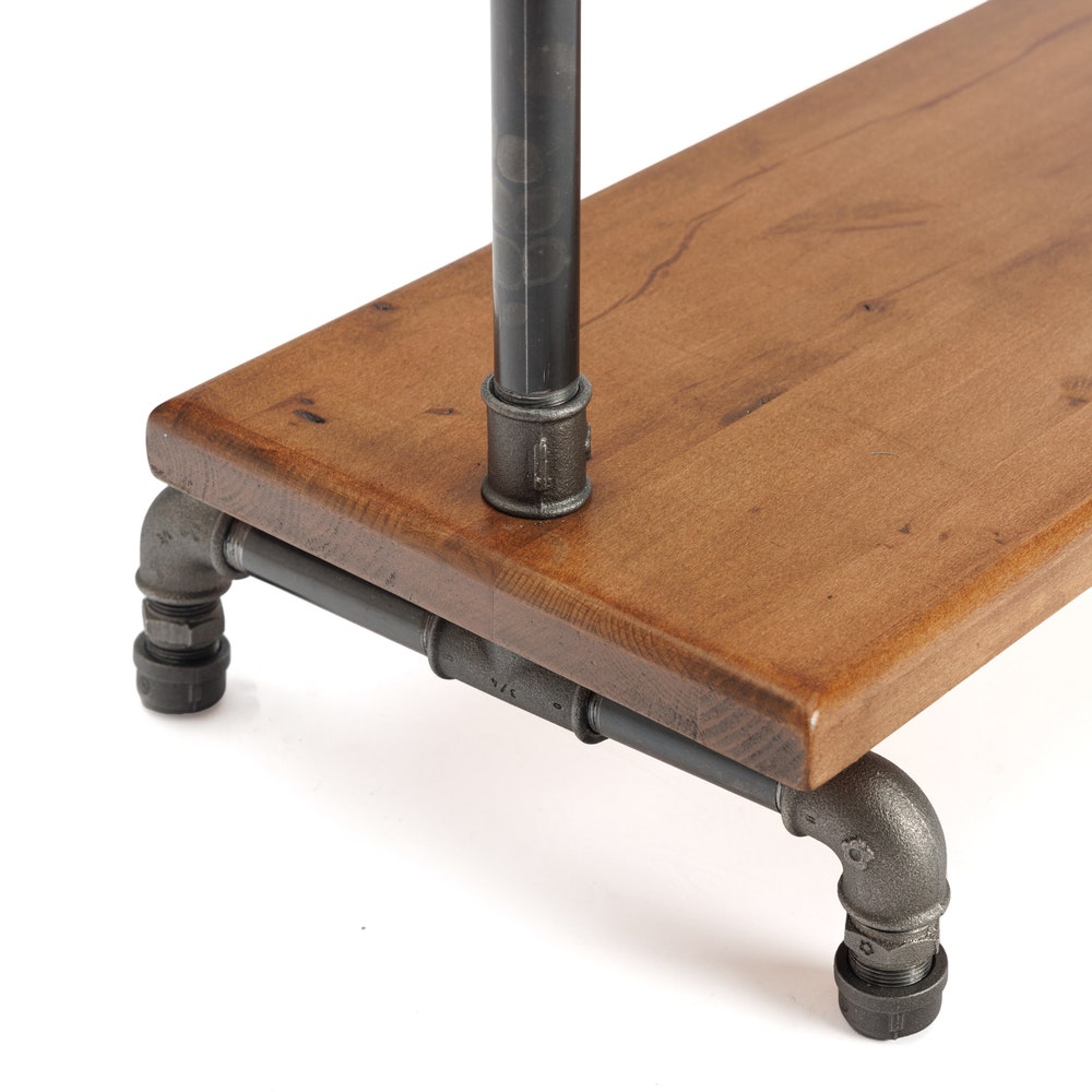 Rustic Industrial Garment Rack With Wood Shelf And Pipe Frame For Retail Or Home Use