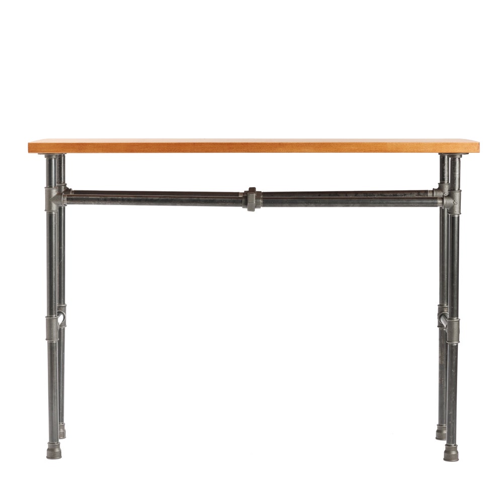 Handmade Industrial Console Table With Solid Wood Top And Pipe Frame For Entryway