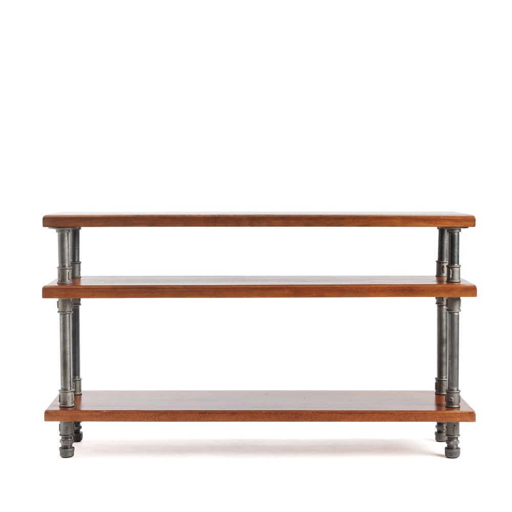 Three Tier Industrial Shoe Rack With Solid Wood Shelves For Entryway Storage