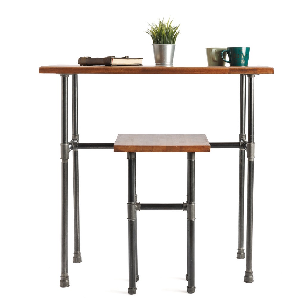 Rustic Industrial Entryway Console Table With Solid Wood Top And Metal Pipe Legs