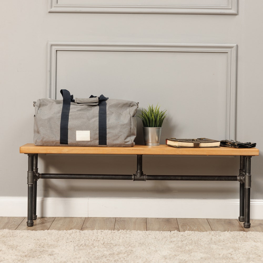 Industrial Reclaimed Wood Bench With Metal Pipe Frame