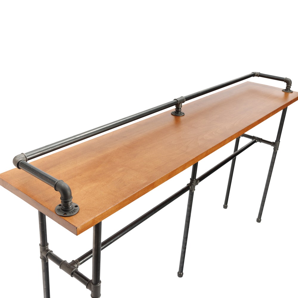 Handmade Industrial Bar Table With Solid Wood Top And Pipe Frame For Kitchen Or Hallway