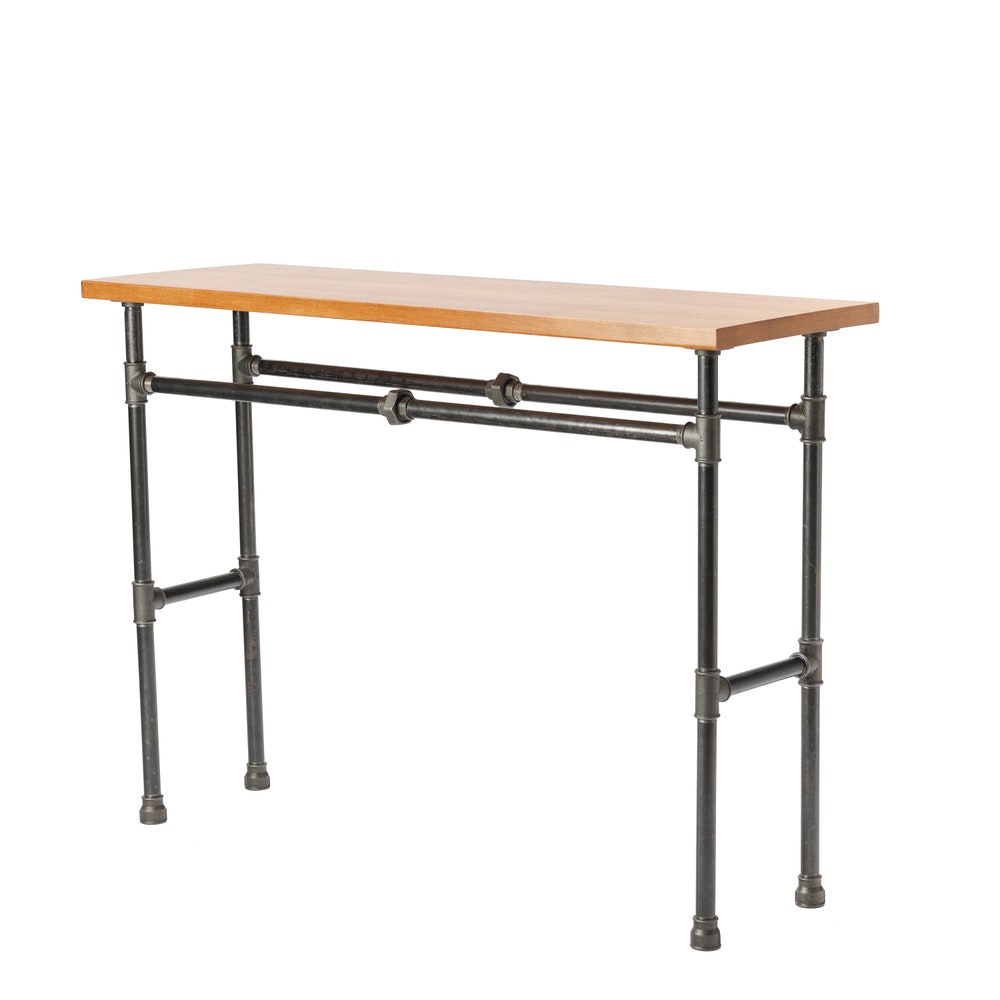 Handmade Industrial Console Table With Solid Wood Top And Pipe Frame For Entryway