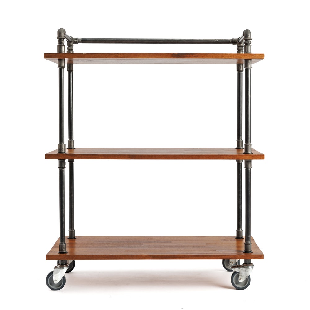 Wood Kitchen Storage Cart, handmade furniture, coffee table, round table, diy table, black pipe table, living table