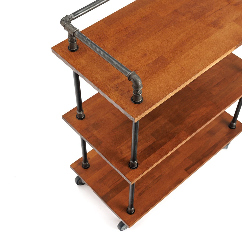 Wood Kitchen Storage Cart, handmade furniture, coffee table, round table, diy table, black pipe table, living table