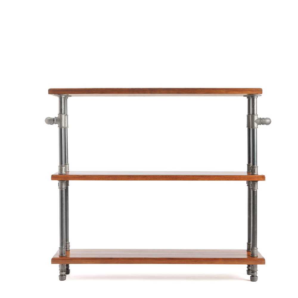 Industrial Wood Kitchen Shelf With Metal Pipe Frame And Solid Beech Wood Top