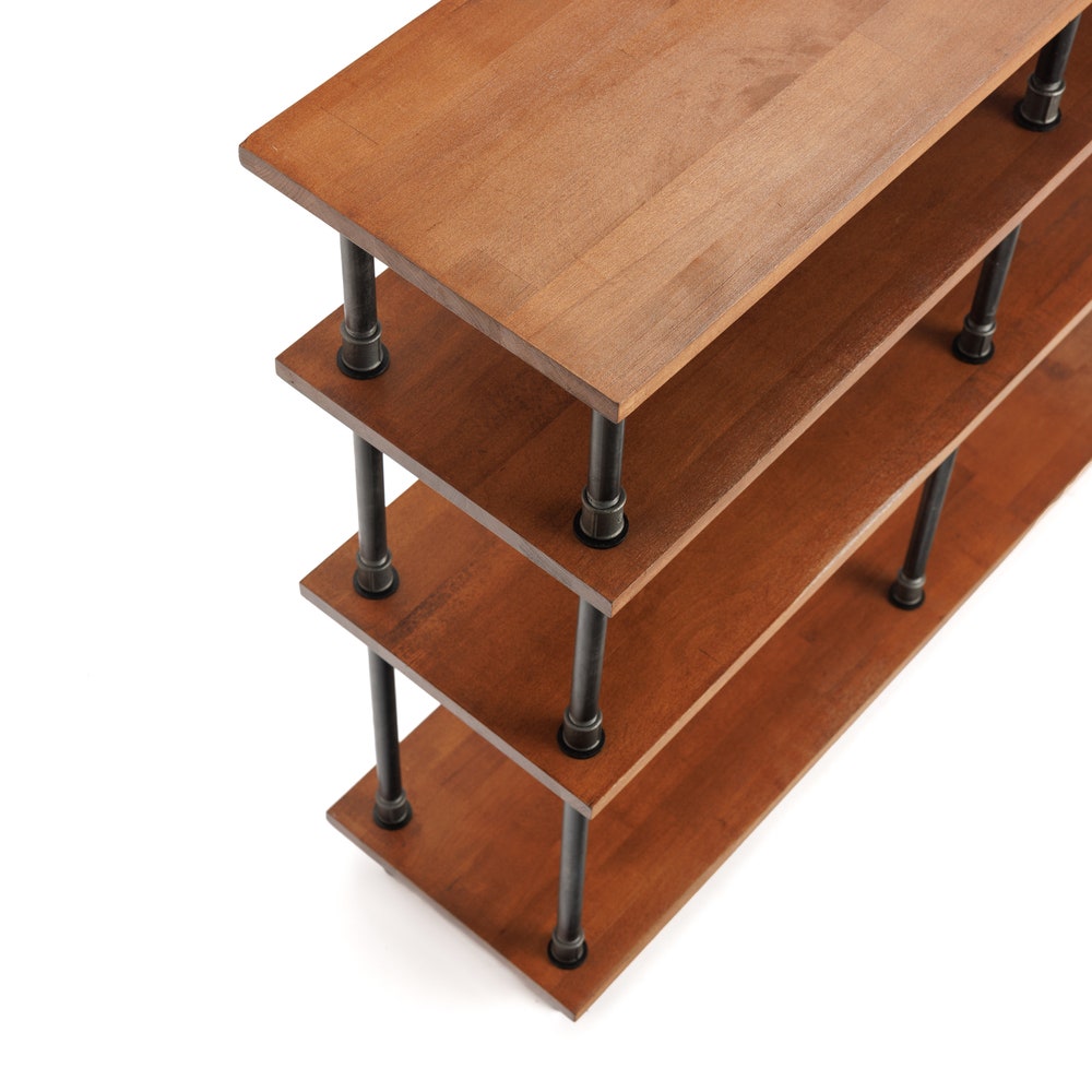Industrial Pipe And Solid Beech Wood Storage Console Table With Open Shelves