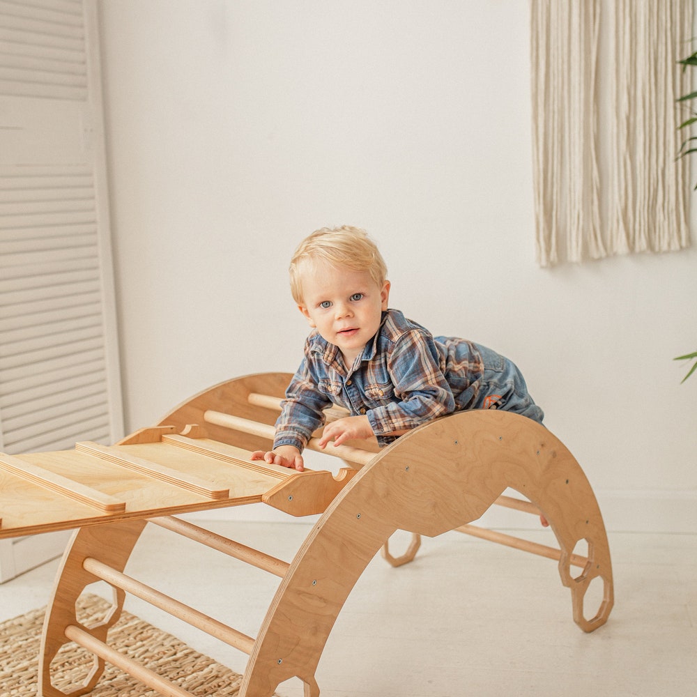 Climb set for toddler, Montessori furniture, First birthday gift, Montessori rocker, Climbing arch, Balance board, Wooden baby toys