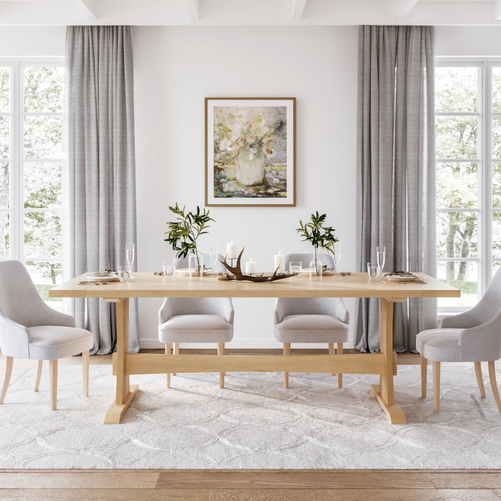 The Rowland Maple Table, Trestle Dining Table, Family Size Trestle Table, Solid Wood Trestle Table