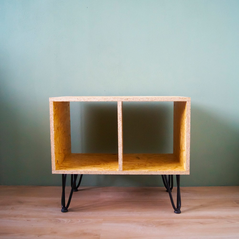 Turntable Stand & Vinyl LP Storage, From Made Durable and Recycled OSB Wood, Store up to 80+ LPs!