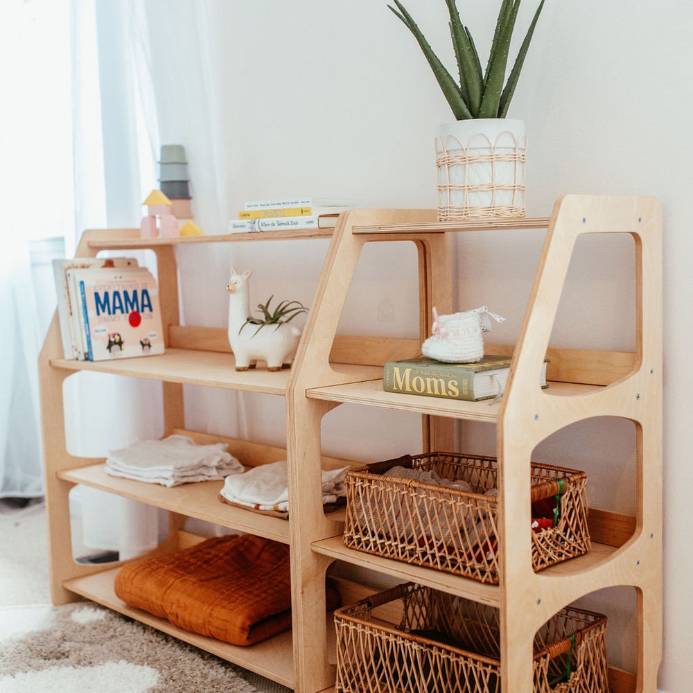Set of 3 Shelves: Toy Storage + Kid Clothing Rack, Toddler Nursery, Toys Shelf, Montessori Furniture, Open Shelf, Montessori Shelves