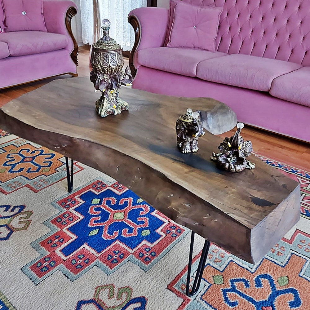 Coffee Table,Rustic Wooden Coffee Table,Black Walnut Table,Sofa Table, Live Edge Coffee Table, Table,Modern Coffee Table