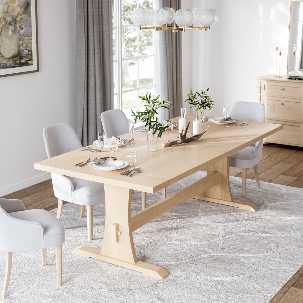 The Rowland Maple Table, Trestle Dining Table, Family Size Trestle Table, Solid Wood Trestle Table