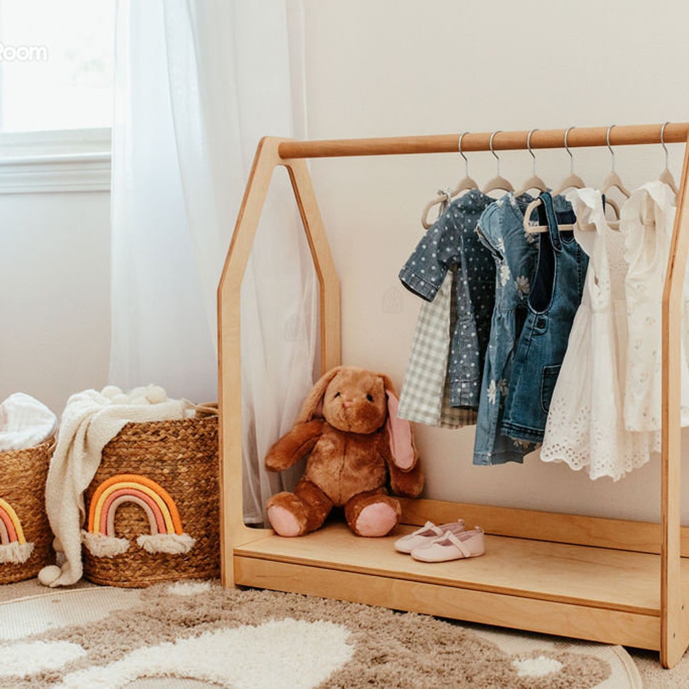 Set of 3 Shelves: Toy Storage + Kid Clothing Rack, Toddler Nursery, Toys Shelf, Montessori Furniture, Open Shelf, Montessori Shelves