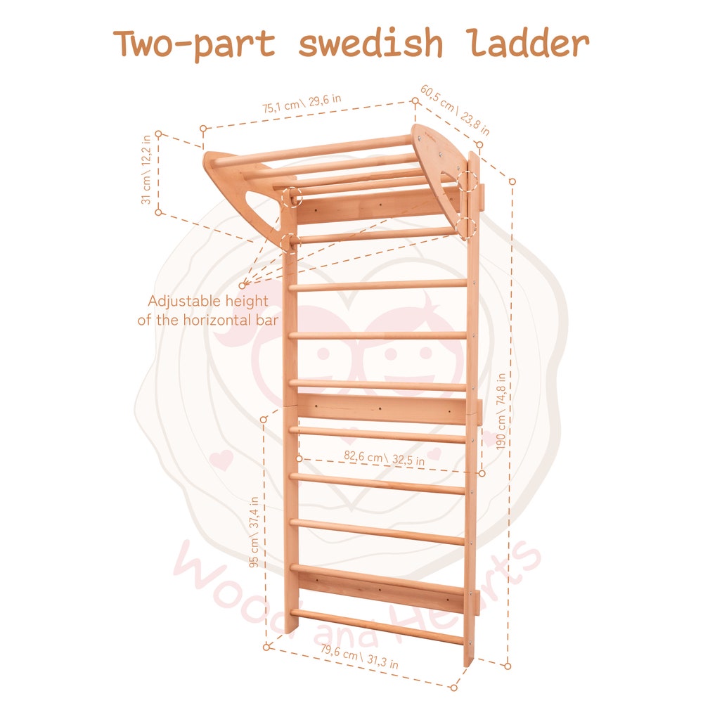 Baby Mobile Swedish Ladder with Rope Accessories: Indoor Swing, Monkey Bars, Toddler Climbing Rope&Ladder, Montessori Toddler Climbing gym