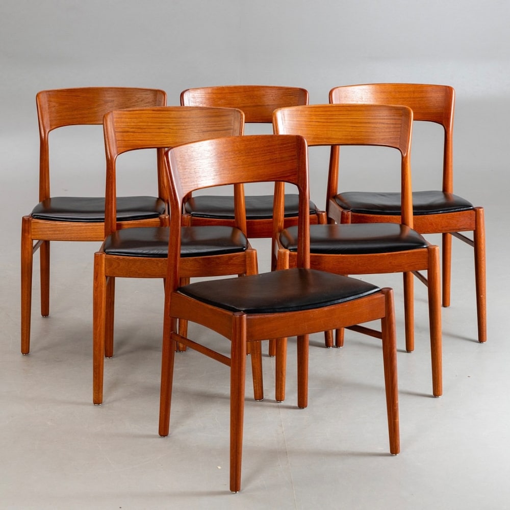 1 of 6 Danish Teak wood Chairs by Henning Kjaernulf for KS Møbler 1960s, Midcentury furniture, vintage designer Dining Chair, Danish Style
