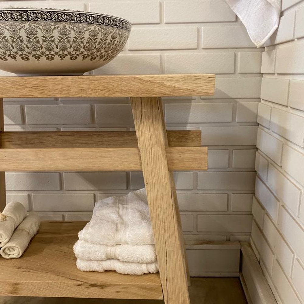 Bathroom vanity/ Make up counter top wood/wooden vanities sink - Narrow floating live edge rustic solid side reclaimed  table gifth for her