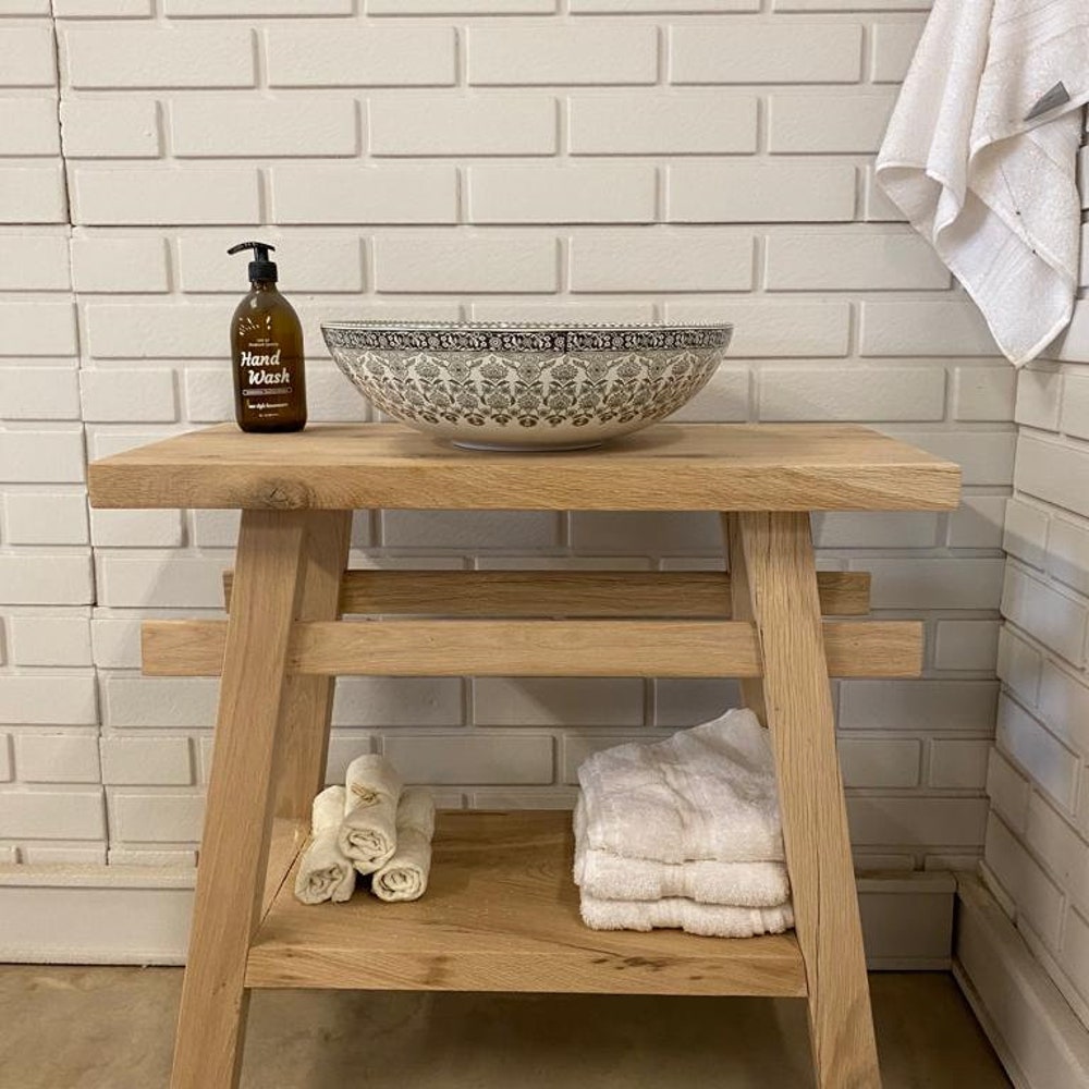 Bathroom vanity/ Make up counter top wood/wooden vanities sink - Narrow floating live edge rustic solid side reclaimed  table gifth for her