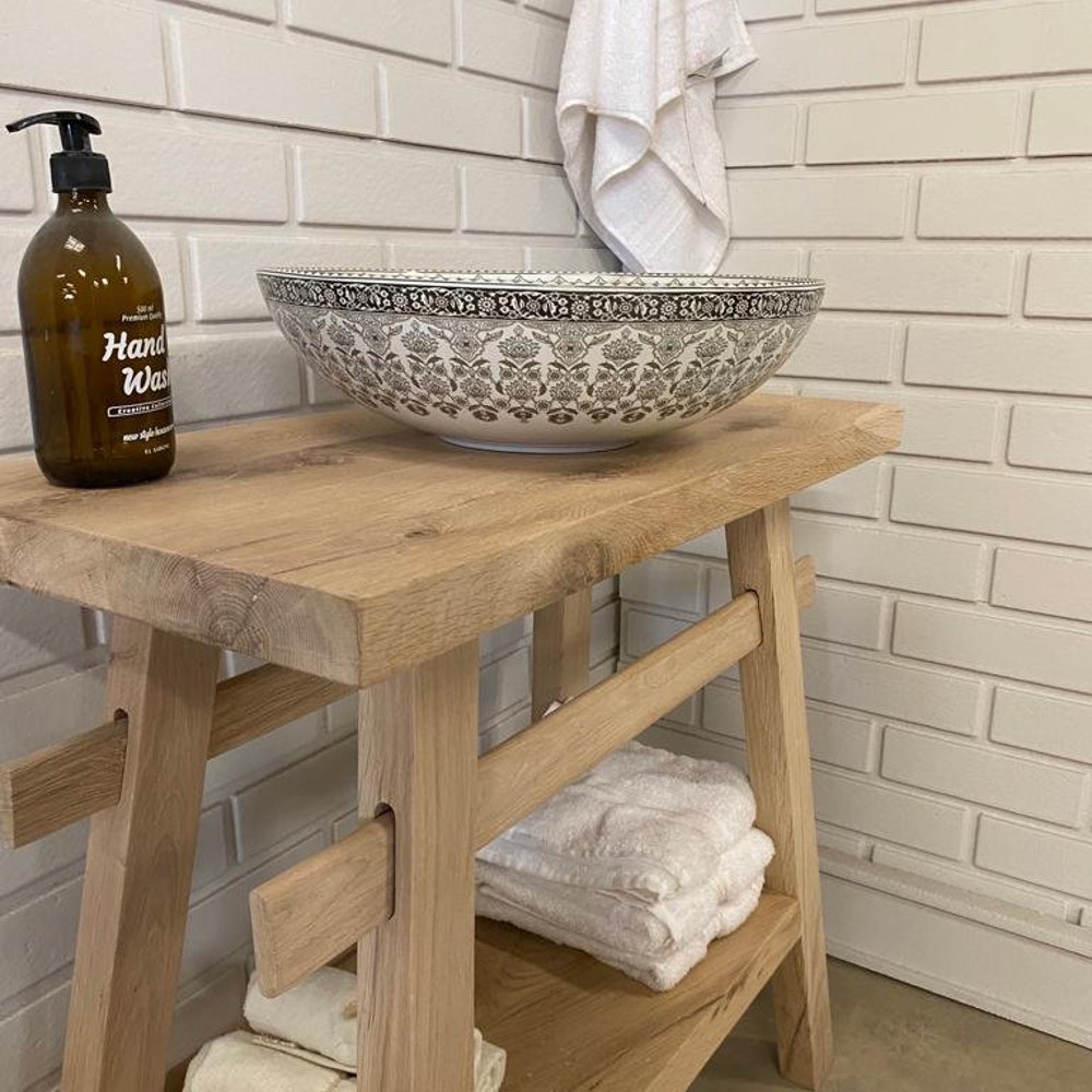 Bathroom vanity/ Make up counter top wood/wooden vanities sink - Narrow floating live edge rustic solid side reclaimed  table gifth for her